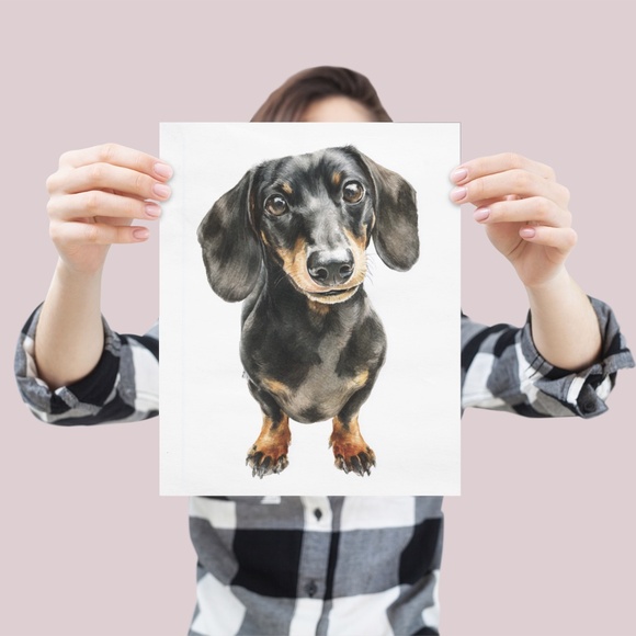 Watercolor Dachshund Dog Portrait Art Print – Unframed Fine Art Poster - Picture 4 of 5